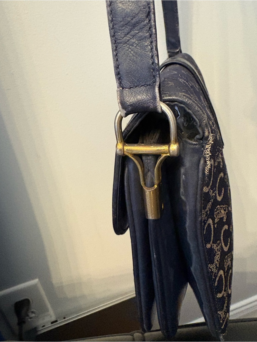⭐️RARE⭐️Vintage CELINE Navy C-Macadam Sulky Horse Carriage Flap Bag PRISTINE INT - Picture 6 of 17